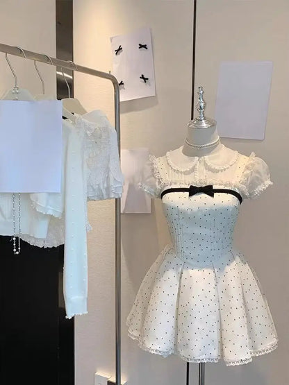 Summer Kawaii New Two Piece Set Chiffon Blouse+sleeveless Strap Dress Female Lolita Japanese Princess Suit