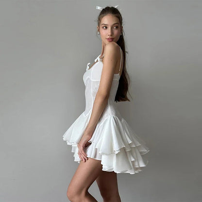 Sling Mini Dress for High Waist Sleeveless Pleated Skirt Female Evening Prom Party Vestidos