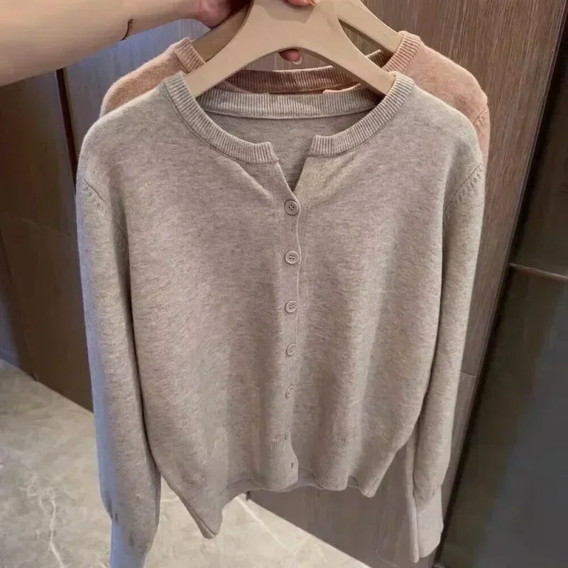 Autumn Long Sleeve Cardigans Sweater Knitted Coat Short Single Breasted Korean Slim Tops