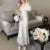Autumn New Bodycon Midi Dresses for Puff Sleeve Square Collar High Split Office Lady Korean Evening Party Dress