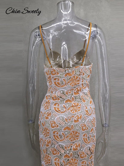 Embroidery Slip Midi Dress Backless Hollow Out Hip Package Zipper Dresses Spring Summer Lady Party Evening Gowns