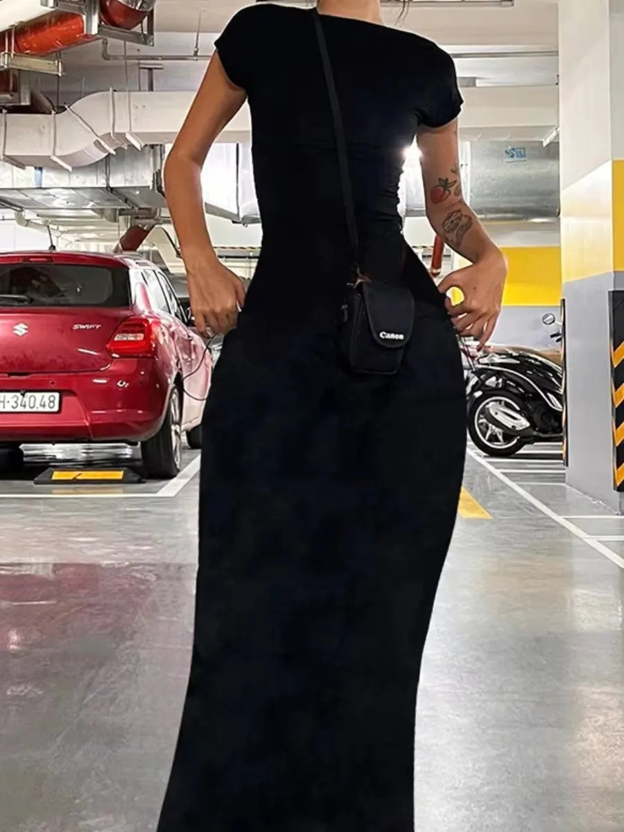 Short Sleeve Backless Maxi Dress
