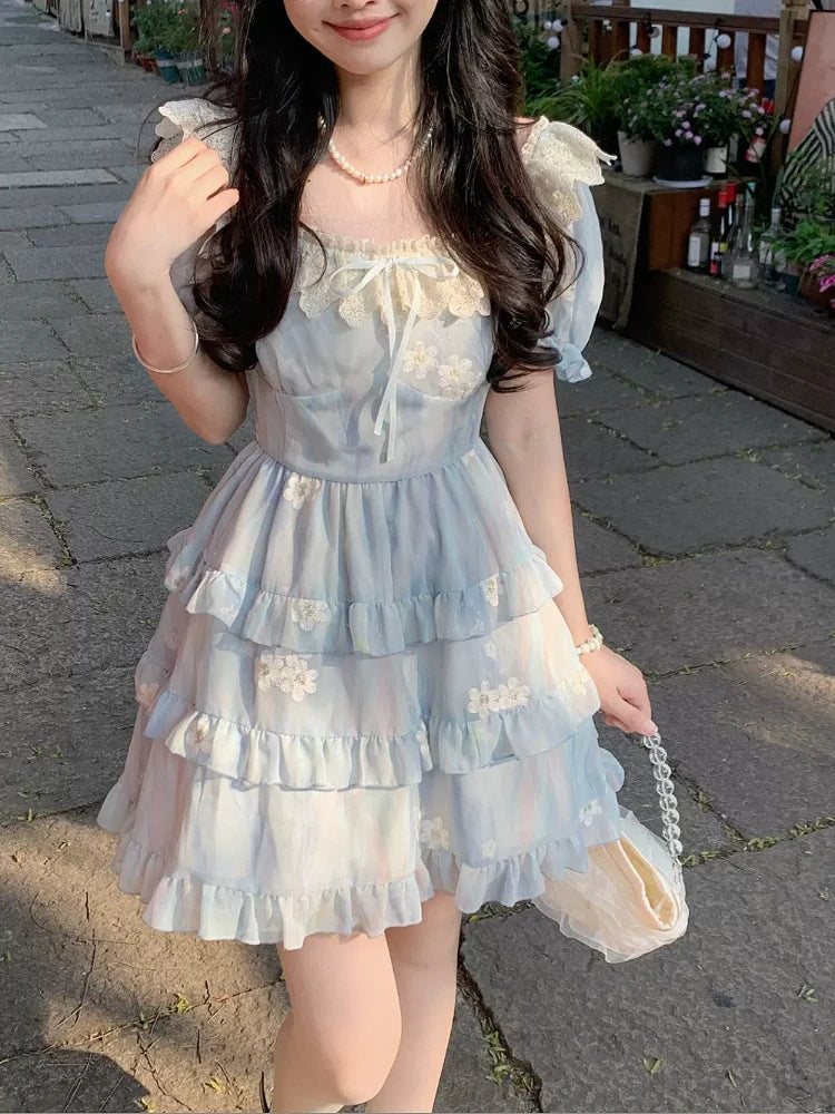 Kawaii Mini Dress Embroidery Dress One Piece Dress Japanese Lolita Even Party Fairy