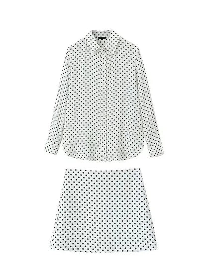 2 Piece Set Dot Printed Singlebreasted Lapel Loose Shirt Top Blouse Female Mini Pencil Skirts