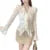 Y2k Lace Blouse Coquette Clothes Sheer See Through Ruffle Flared Long Sleeve Shirt Top 2000s Clothing