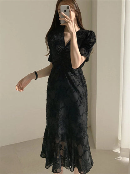 Stylish Vneck Dress Waistcontrolled Slimming Spring Shortsleeved Summer Long Dresses
