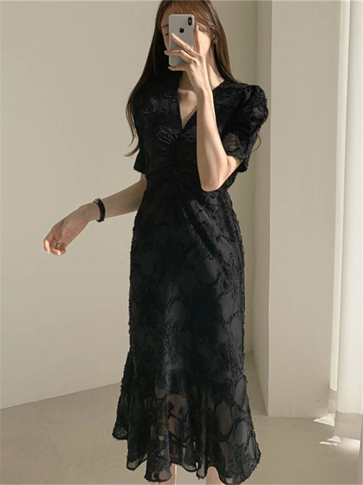 Stylish Vneck Dress Waistcontrolled Slimming Spring Shortsleeved Summer Long Dresses