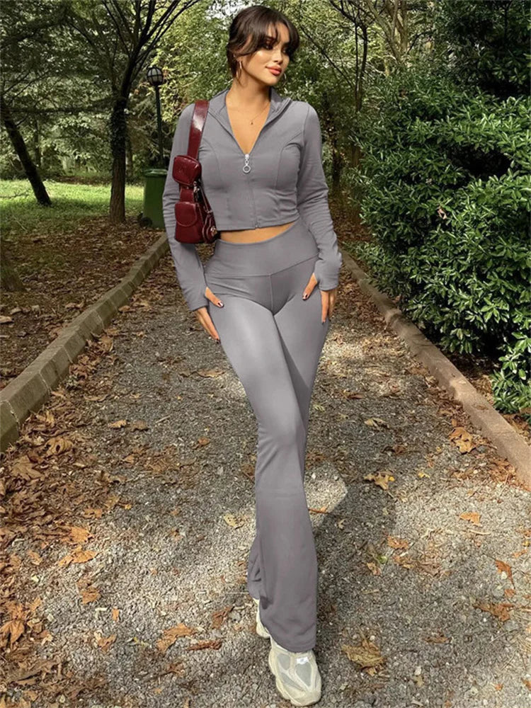 Winter 2 Piece-set Straight Legg Female Zipper Cardigan and High Waist Skinny Tracksuit ’s Pants Outfits