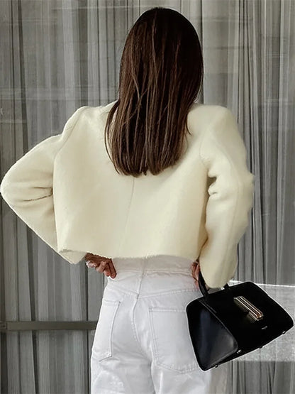 Long Sleeve Cardigan Coat for Patchwork Slim Cropped Top ’s Outwear New