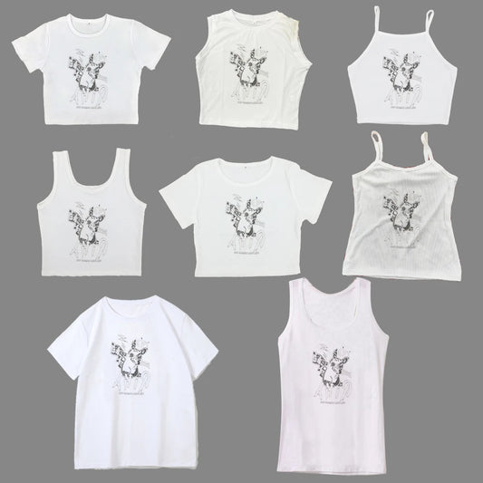 Sweet and Spicy New Printed Short-sleeved Short T-shirt Summer Spice Slimming Everything With Shoulder Clothes