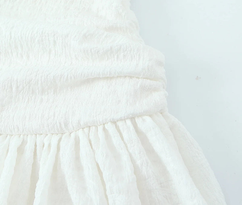 Female Summer Slim Mini Dresses White Square Collar Sleeveless Backless Plaeted Zipper New Dress
