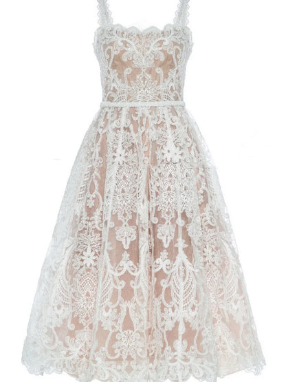 Square Neck Lace Embroidery Long Dress Fairycore Waist Sleeveless Camisole Dresses Spring Summer 23a8639