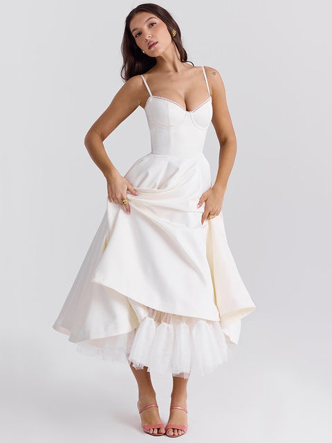 A-line Backless Midi Dress for Spaghetti Strap Sleeveless Loose Club Party Dress New