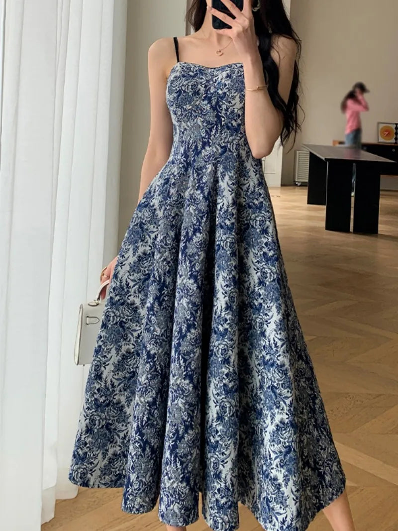 New Midi Dress Spaghetti Strap Slim Aline Maxi Vestidos Female Mujers Robe