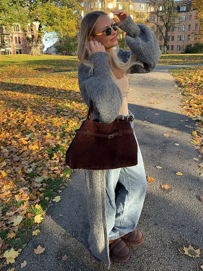 Modest Knitted Long Dress Loose Buttons Sweater Cardigans Fall Commuter Lady Fashionable Woman Wear