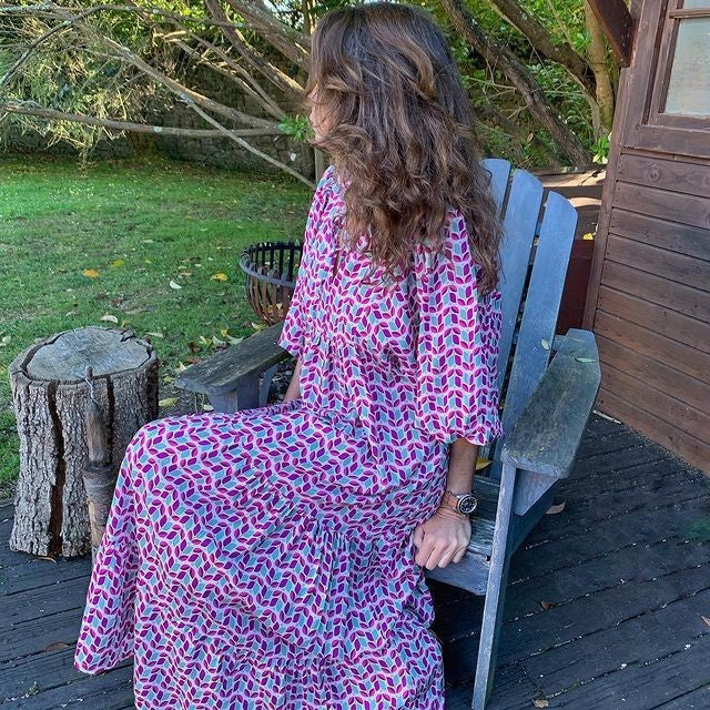 Puff Sleeve Maxi Dress Print V-neck Loose Holiday Beach Party Vestidos