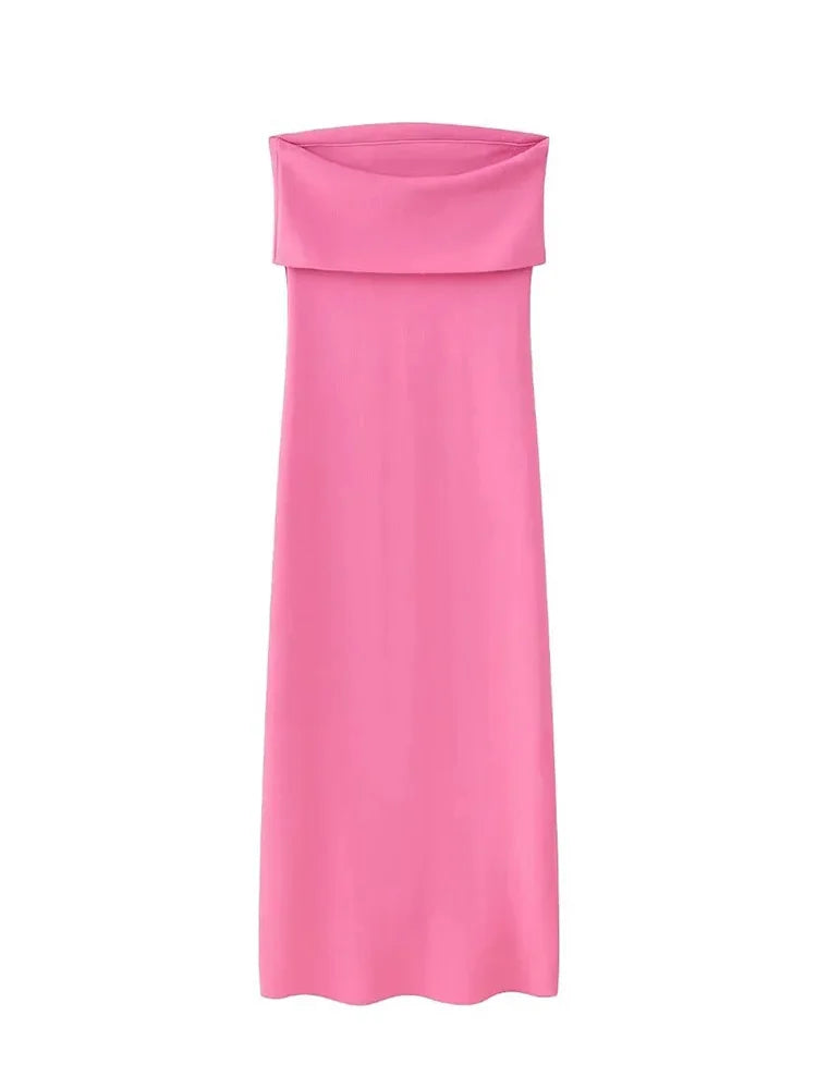 Woman Tube Midi Dress Elastic Strapless Backless Slim Dresses Female Off Shoulder Dress