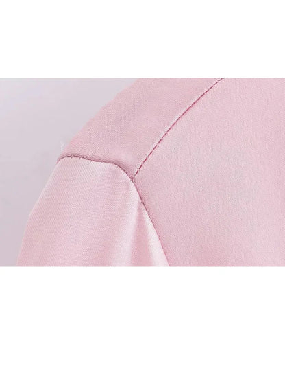 Spring Pink Turndown Collar Blouse for Woman Long Sleeves Laceup Female Single Breasted Shirt Top