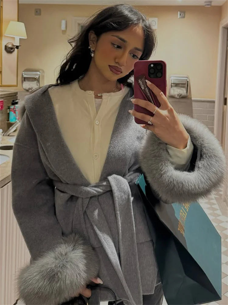 Fox Fur Wool Overcoat ’s Short Coat Office Lady Double-sided Woolen Coat New Cardigan Jackets Loose