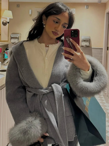 Fox Fur Wool Overcoat ’s Short Coat Office Lady Double-sided Woolen Coat New Cardigan Jackets Loose