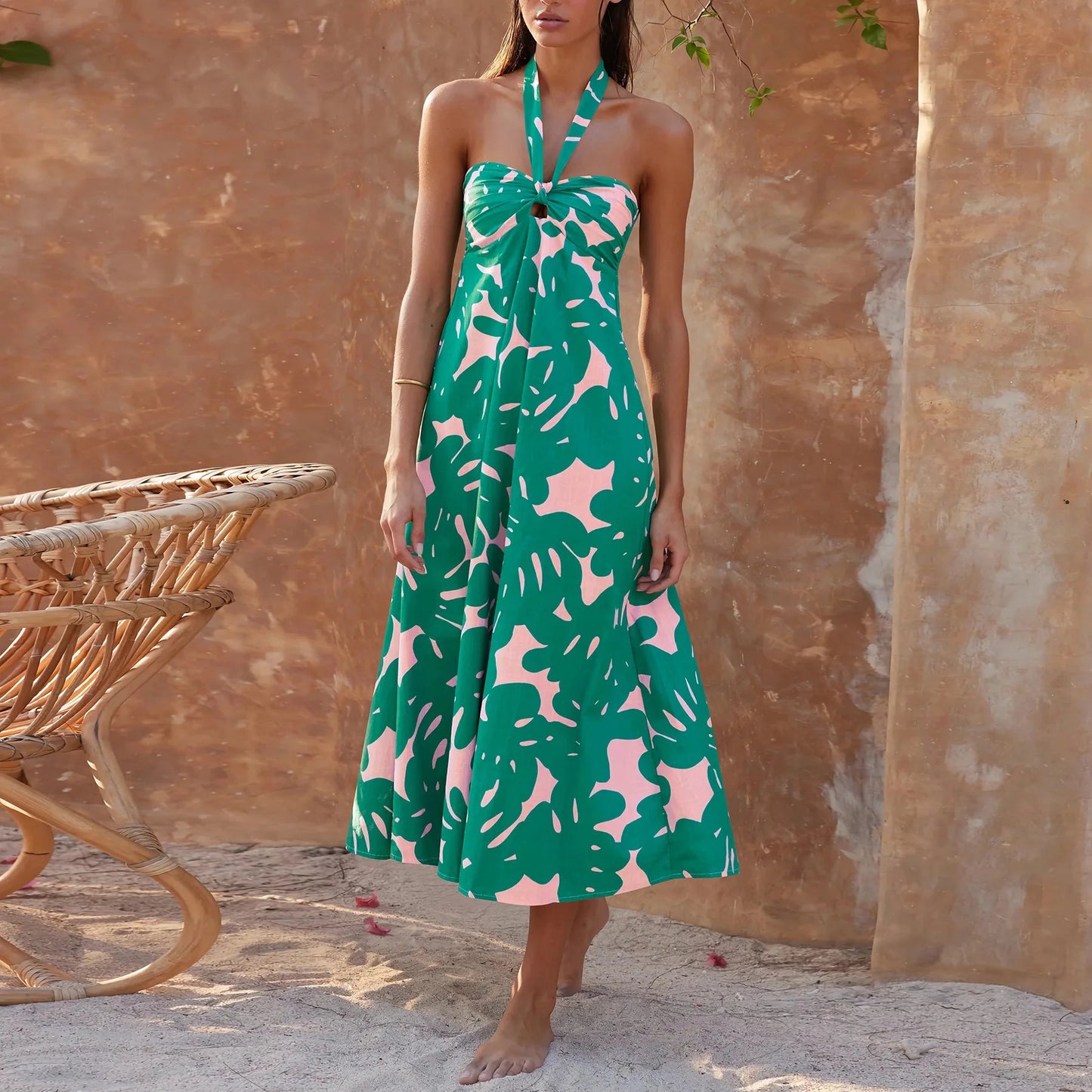 Summer Dress Hanging Neck Dress Print Long Dress Bodycon Vestido Y2k