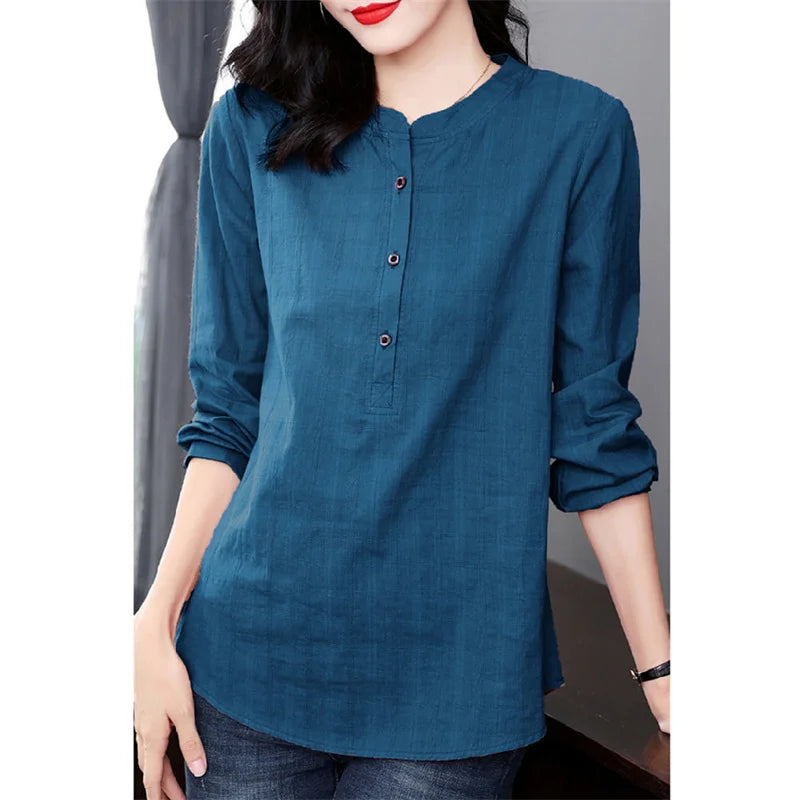 Woman Spring Autumn Style Blouses Shirts Lady Long Sleeve Stand Collar Blusas Tops Df4850