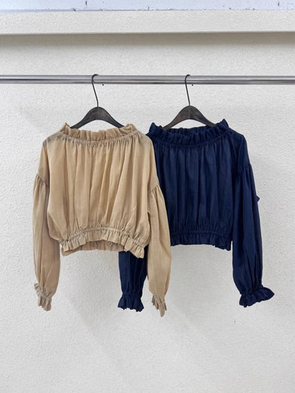 One Neck Wooden Ear Long Sleeved Sunscreen Shirt Spring Summer New Style Loose Thin Color Blouse Top