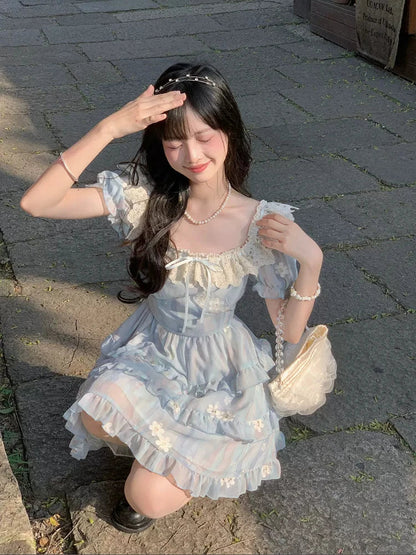 Kawaii Mini Dress Embroidery Dress One Piece Dress Japanese Lolita Even Party Fairy