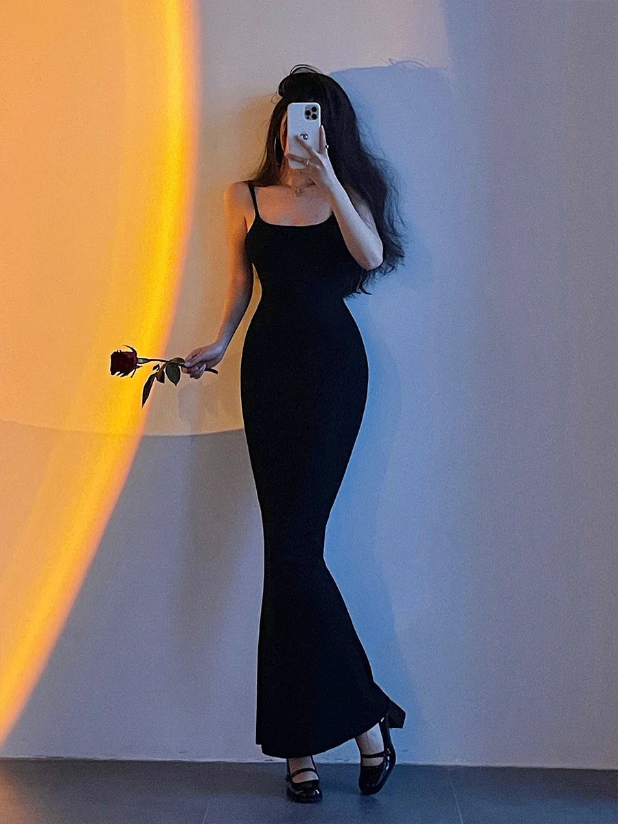 Slim Fit Slim Wrap Hip Fishtail Strap Dress Floor Sweeping Long Dress Vestidos Elegantes Robe