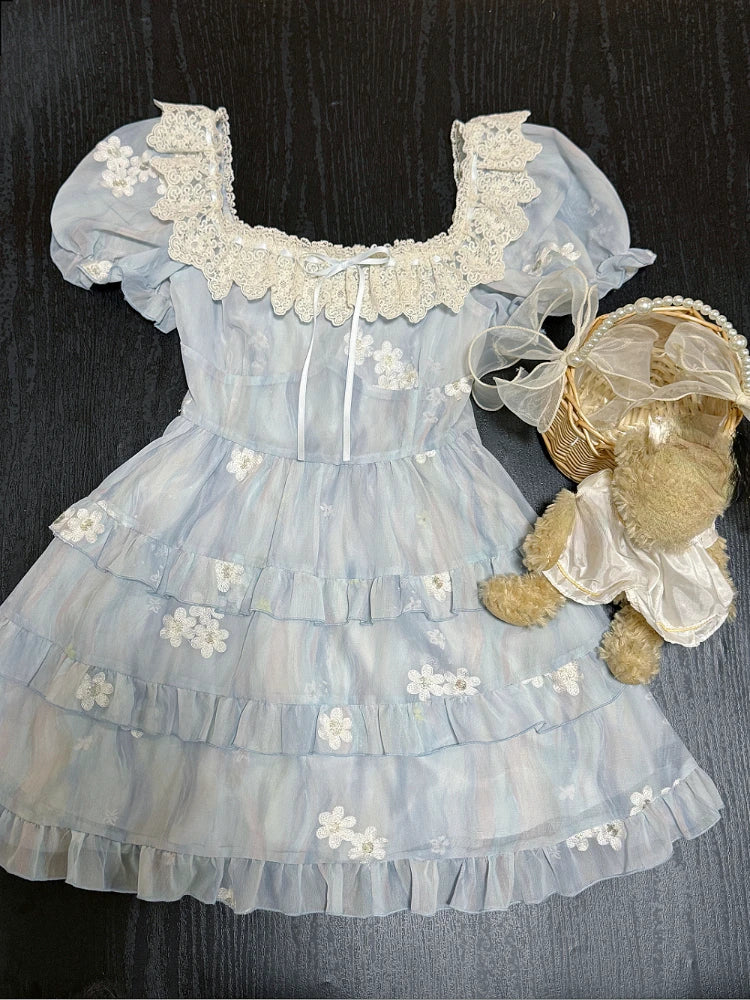 Kawaii Mini Dress Embroidery Dress One Piece Dress Japanese Lolita Even Party Fairy