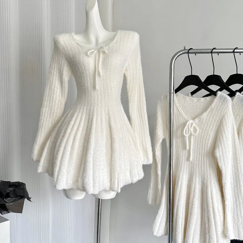 Autumn Winter Knitted Dresses for Woman Y2k Harajuku Slim Sweater Dress New Mini Party Dress