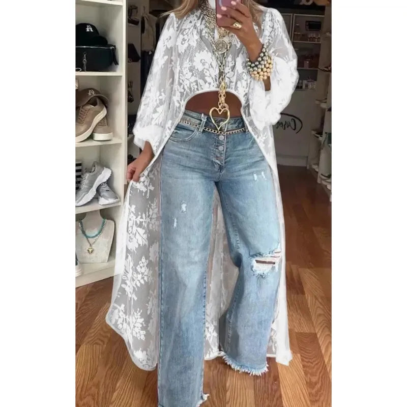 Lace High Neck Puff Sleeve Blouse