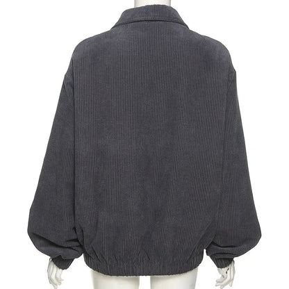 Autumn and Winter New Street Style New Longsleeved Lapel Zipper Cardigan Loose and Thin Warm Jacket