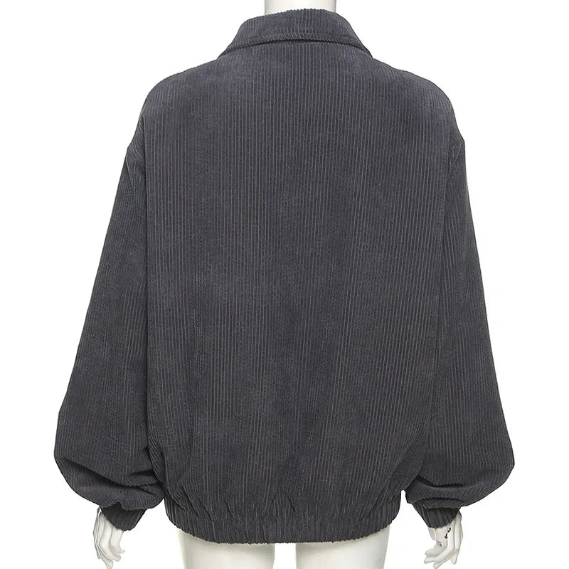 Autumn and Winter New Street Style New Longsleeved Lapel Zipper Cardigan Loose and Thin Warm Jacket