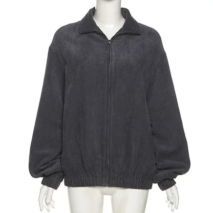 Autumn and Winter New Street Style New Longsleeved Lapel Zipper Cardigan Loose and Thin Warm Jacket