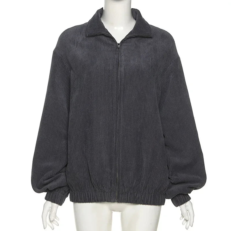 Autumn and Winter New Street Style New Longsleeved Lapel Zipper Cardigan Loose and Thin Warm Jacket