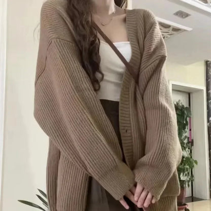 Sweater Cardigans Coats Autumn Winter Female Long Sleeve V-neck Loose Knitted Jackets Cardigan Sweaters