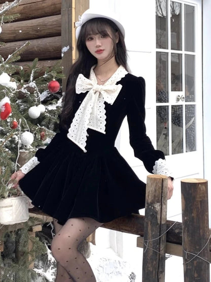 Autumn Spring New Velvet Mini Dress Long Sleeve Female New Clothes