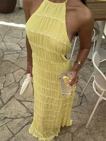 Patchwork Lace-up Beach Maxi Dress