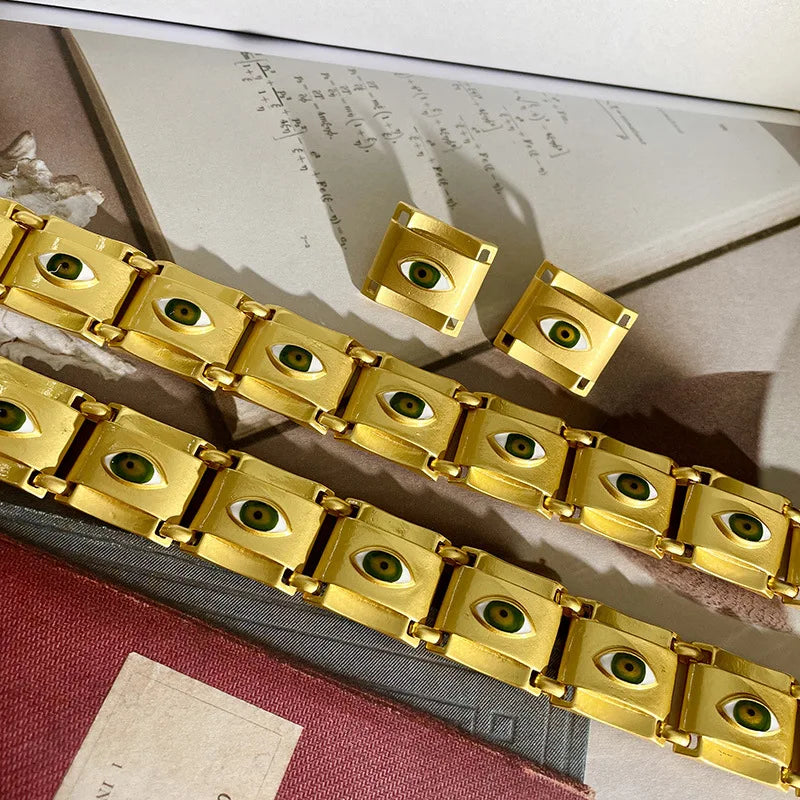 Gold Square Eye Necklace & Earrings Set