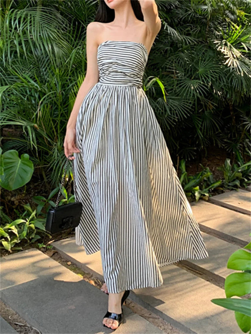 Stripes Long Dress Slim Party Lady New Office Wear Stylish Daily Prom Vestidos