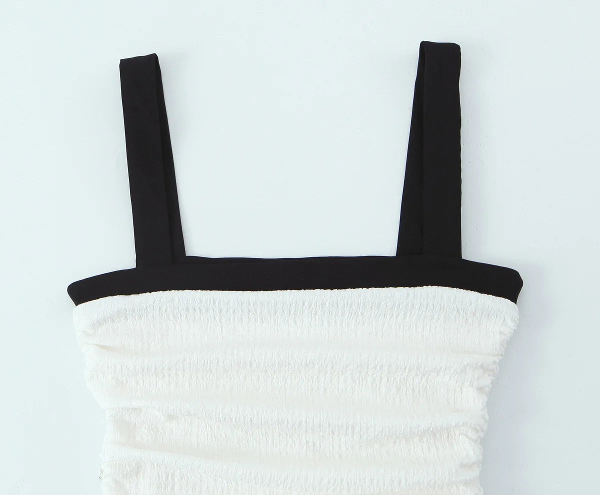 Female Summer Slim Mini Dresses White Square Collar Sleeveless Backless Plaeted Zipper New Dress