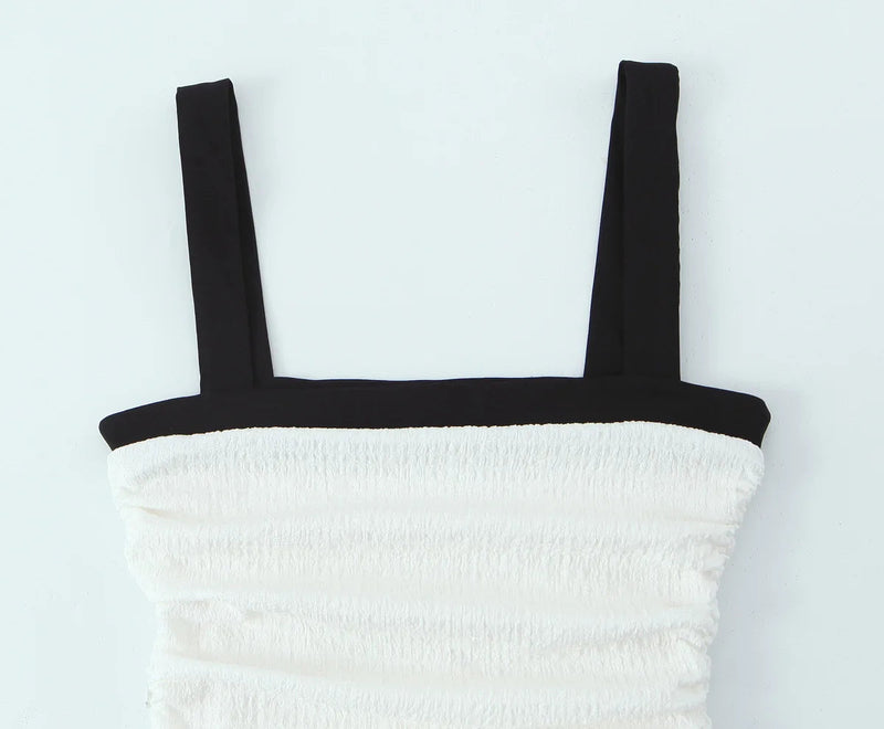 Female Summer Slim Mini Dresses White Square Collar Sleeveless Backless Plaeted Zipper New Dress