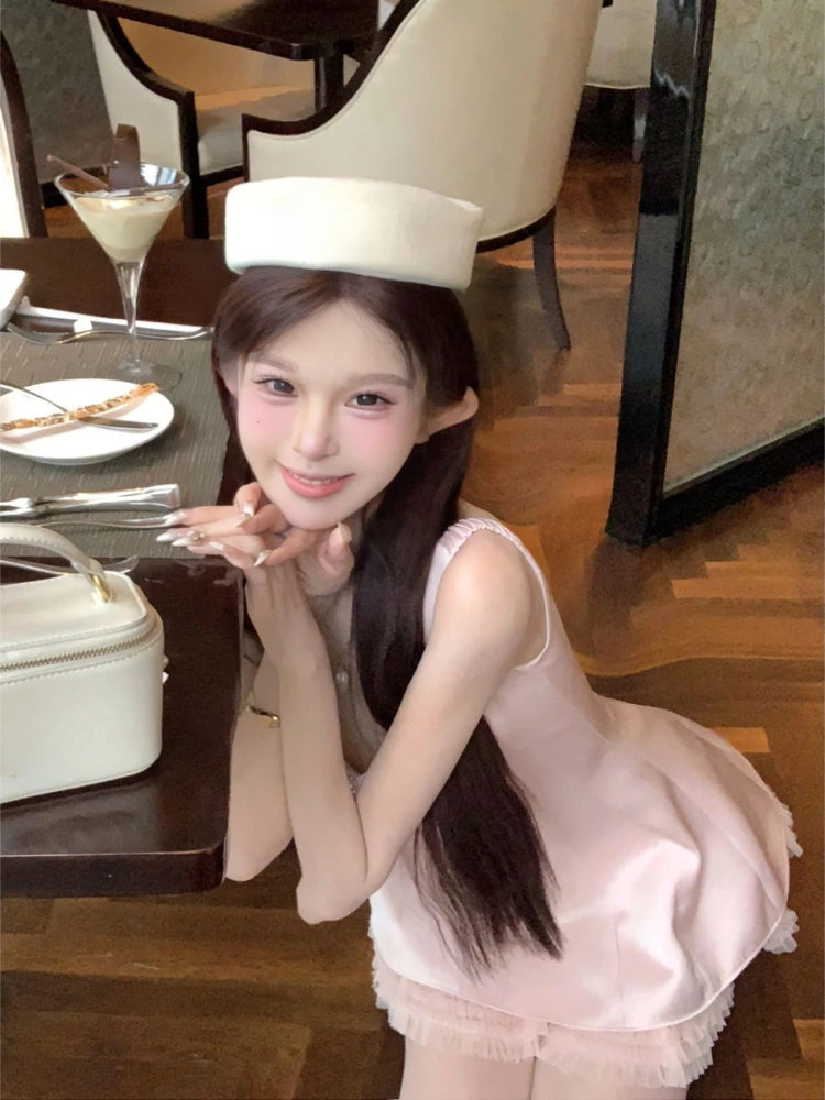 Dresses Rhinestone Sleeveless Square Collar Patchwork French Style Mini Dress Party