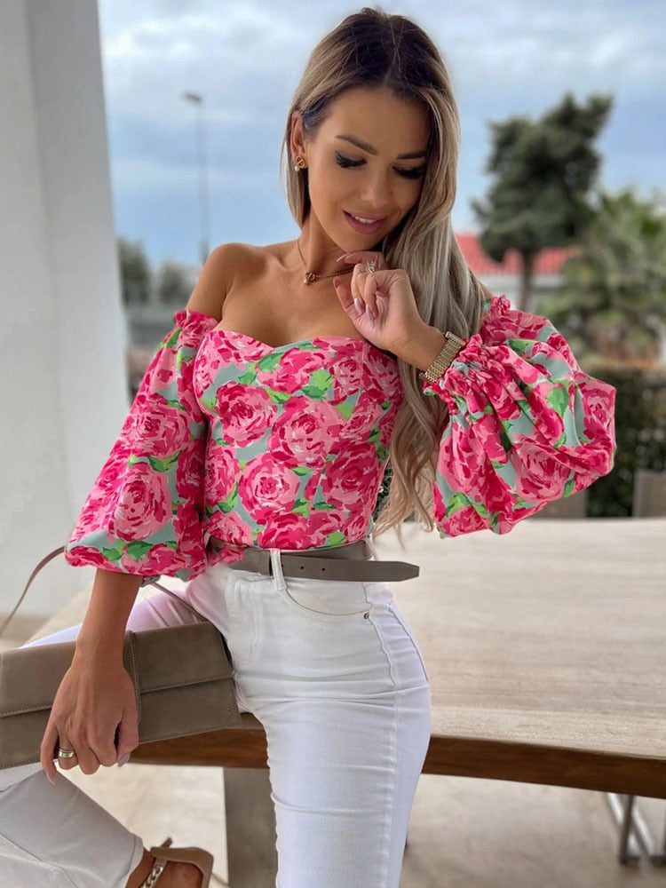 Top Summer Off Shoulder Blouses Holiday Slash Neck Tops