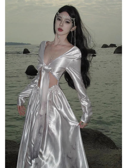 Acetate Satin Dress for Summer New Birthday Adult Party Formal Dress Seaside Vacation Evening Long Dresses.