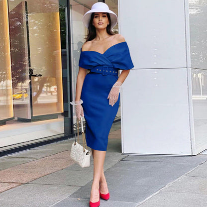Off-shoulder Party Evening Formal Midi Dress