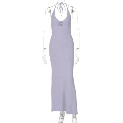 Halter V Neck Maxi Dress for Spaghetti Strap Sleeveless Backless Bodycon Long Knit Dress