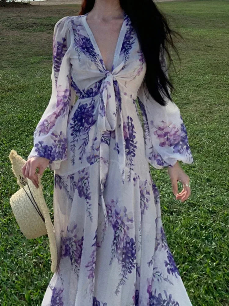 Print Long Dress Aline Beach Holiday Maxi Vestidos Female Robe New Mujers