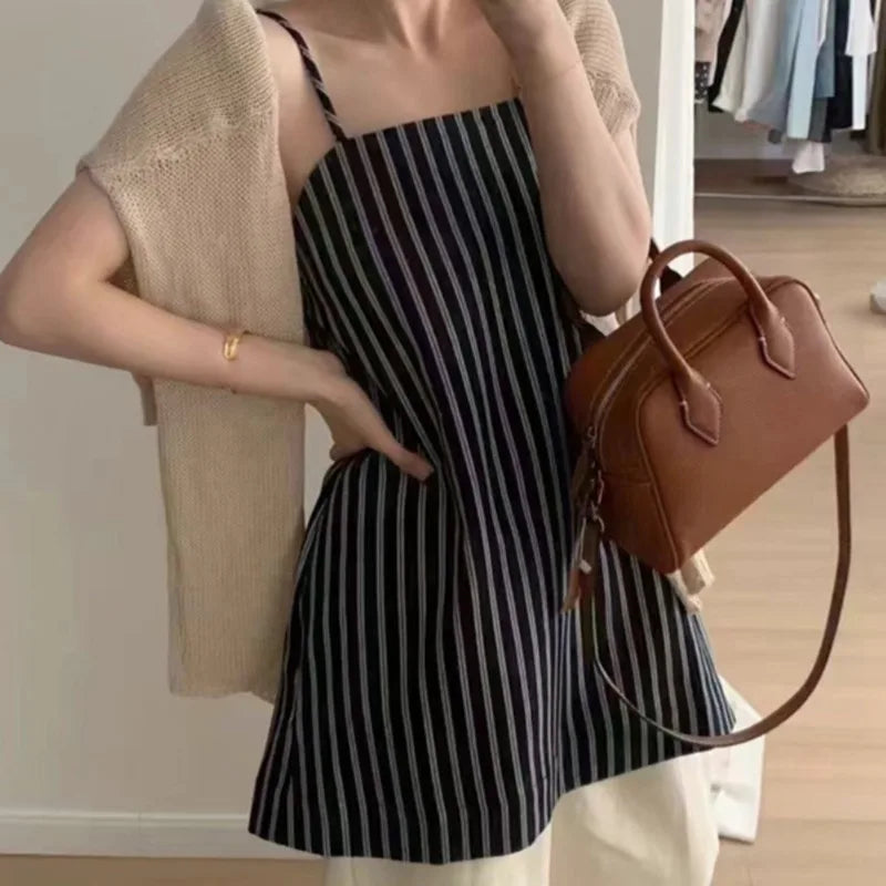 Y2k Dresses Slash Neck Spring Summer Korean Vestidos Mujer Sleeveless Aline Mini Dress